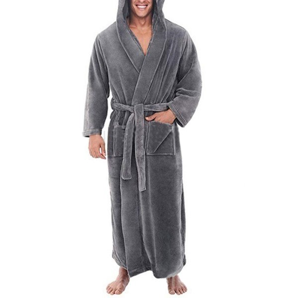 Sovkläder Huvfickor Varmare Herr Nattlinne Vinterbadrock gray xl