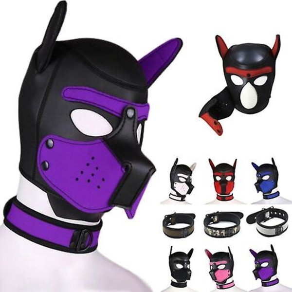 Carnival Puppy Mask Hengittävä päähine Cosplay Animal Head Mask White Dog head mask collar