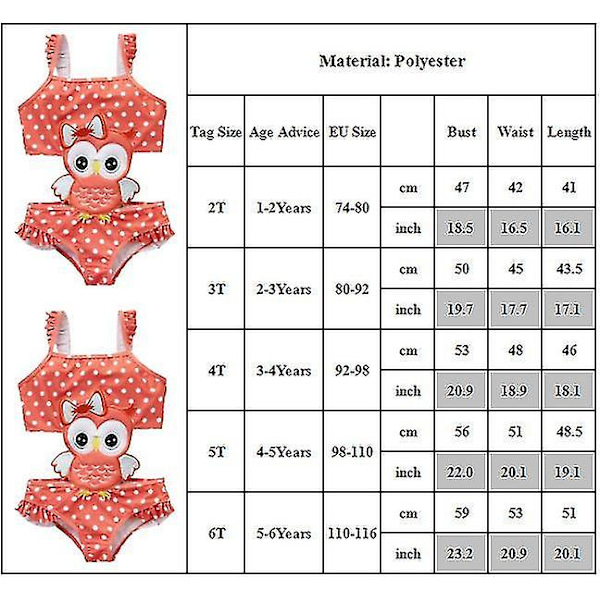 Toddler Baby Flickor Barn Printed badkläder Badkläder i ett stycke Monokini Owl 1-2 Years