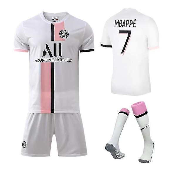 Regenboghorn Jalkapallosetit Jalkapallopaita T-paita puku Mbappe PSG Away 22 (120-130 cm)