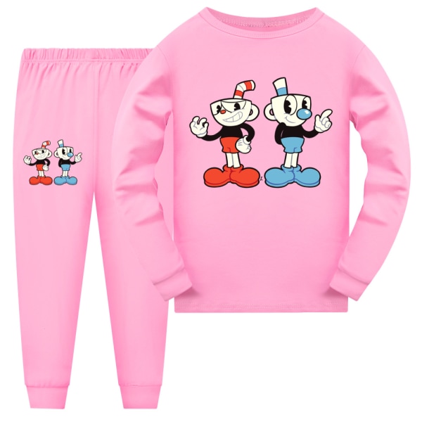 2st Kid Pyjamas Cuphead Line Långärmad Pullover Set Nattkläder pink 140cm