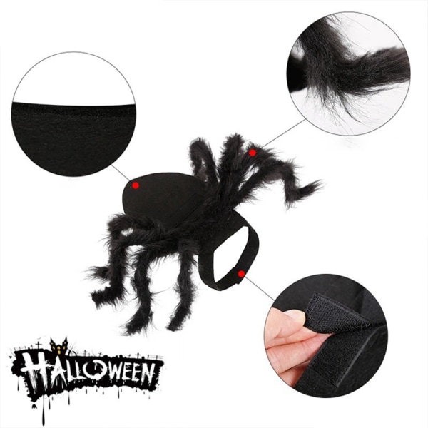 Pet Black Spider Kostume Hund Kat Halloween Spider Cosplay Outfit L (125cm)