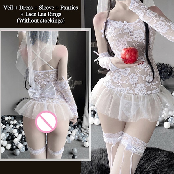Sexet Lingeri Kostume Brud Cosplay Prinsesse Kjole Blonde Transp Without Socks