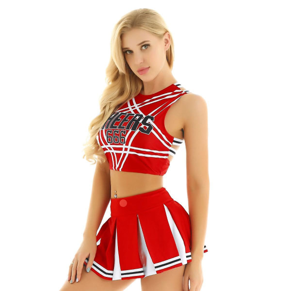 Us/uk Stock Naisten Japanilainen koulutyttö Cosplay univormu Seksikäs Alusvaatteet Cheerleader-asusetti Punainen M XXL