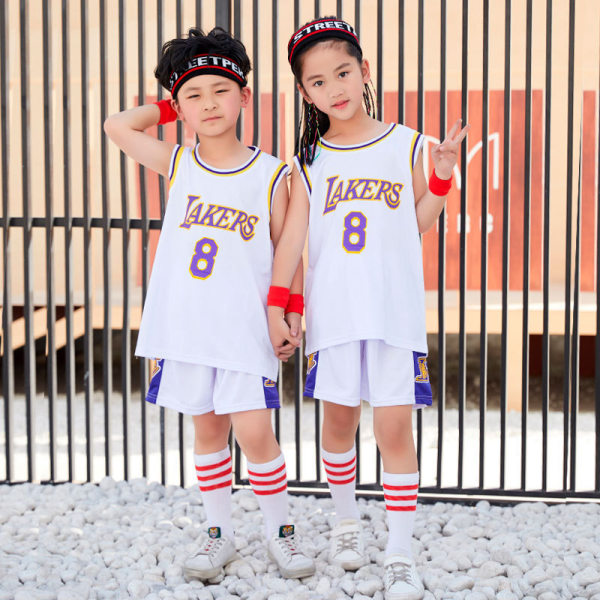 Basketballtrøye til barn Lakers crewneck nr. 8 hvit R8 3xs