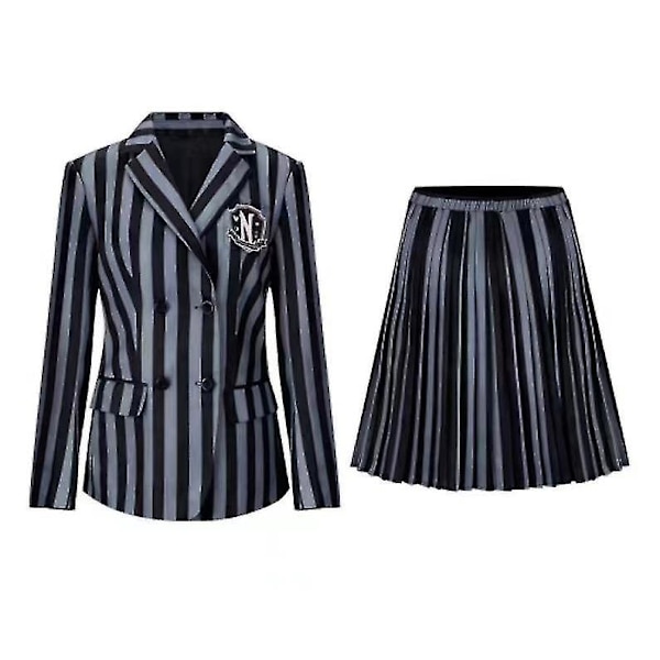 Keskiviikkona Adams Cosplay -asu, College School Uniform Adults M Dress with wig Adults S