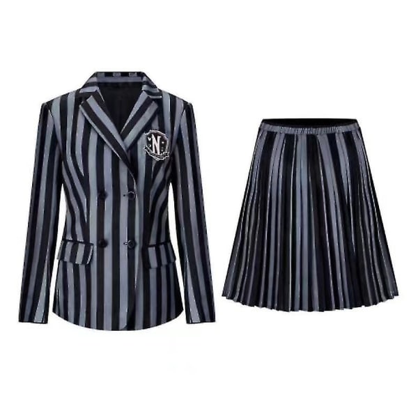 Onsdag Adams Cosplay Costume, College School Uniform Dress med parykk Voksne M Dresses Adults L