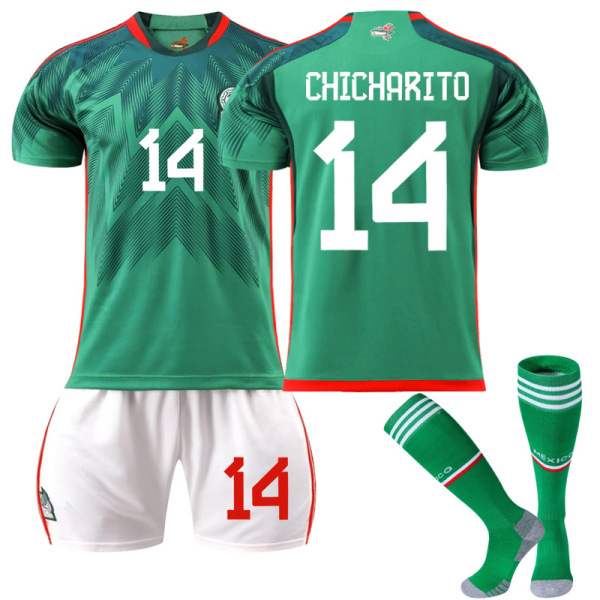 Ny 22-23 Mexico hjemmefotballtrening for barn i Jersey / CHICHARITO 14 Kids 16(90-100CM)