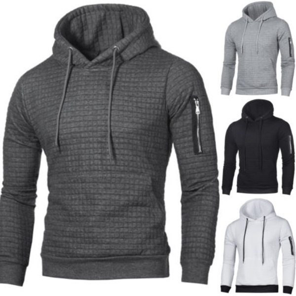 Rutig huvtröja för män Utomhus Fritid Sport Lös kappa Light gray M