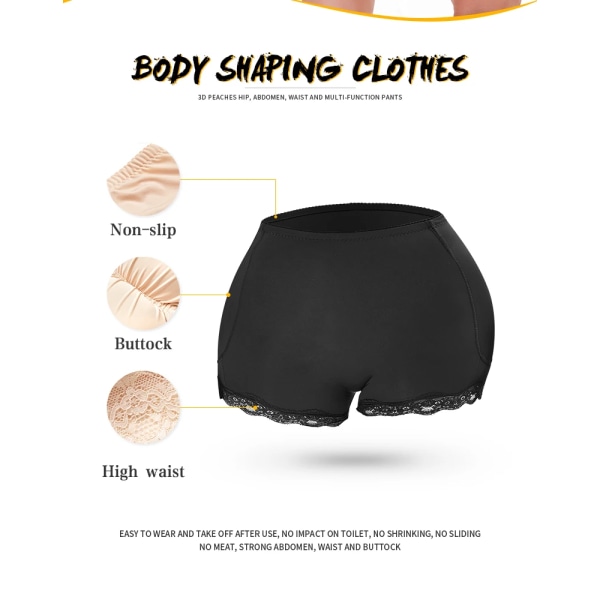 Vadderad rumplyftare Korrigerande underkläder Butt Enhancer Body Shaper Modelleringsrem Fake Hip Shapwear Underkläder Push Up Trosor Black 0 Black M
