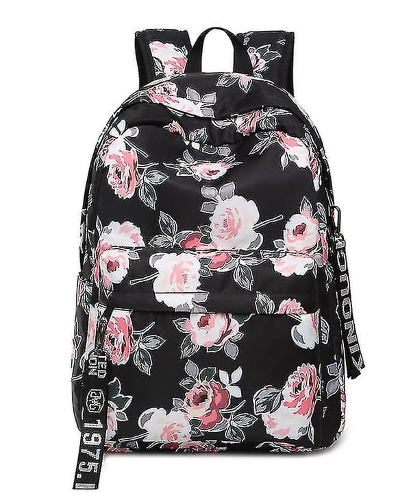 Skole etnisk stil trykte blomster vandtæt kuffert-sort black