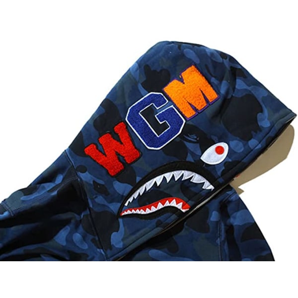 BAPE Shark Herr Luvtröja Camo Loose Zipper Shark Head WGM Jacket S W Mörkblå 5XL