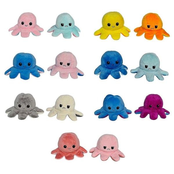 40 cm Giant Reversible Octopus Utstoppede Dyr Reversible Happy Sa Mörkrosa-mörkblå