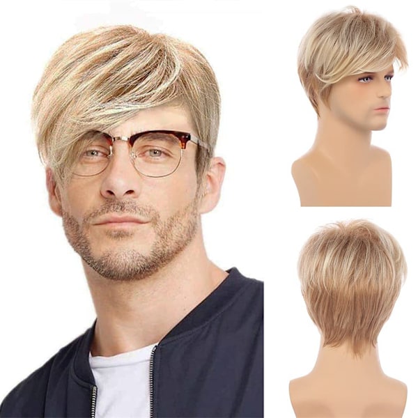 Herre smuk paryk Kort lige krøllet bølget hår Cosplay Party