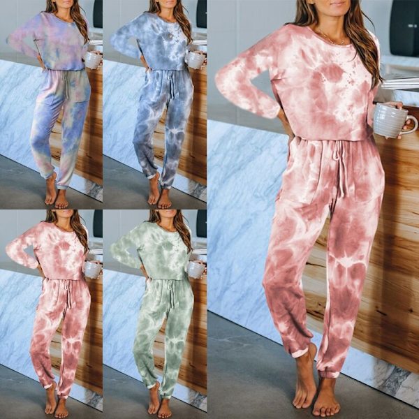 Naisten pyöreäkauluksiset yöasut ja housut Pyjama-setti Red M