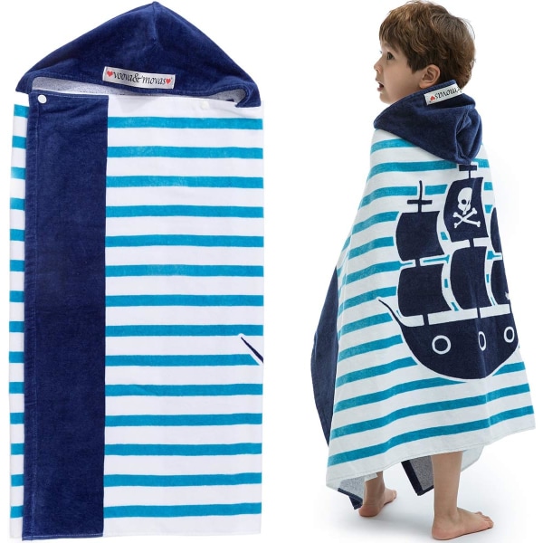 Strandhåndklæde med hætte til drenge, piger - Bomuldsbadekåbe til børn Corsair