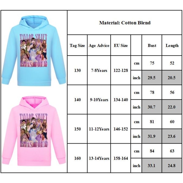 Taylor Swift Barn jente Langermet hette genser Pullover Topper Genser Hettegenser Rosa 0 Pink 130cm