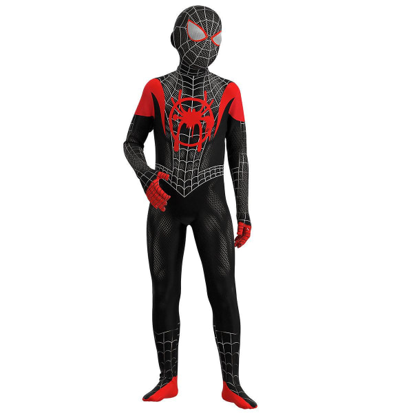 Miles Spider-man Cosplay -asu Juhlahaalari istuva lasten vaatteet Spiderman kasvomaalaus 150cm