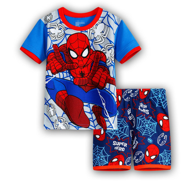 Barn Gutter Pyjamassett Tegneserie T-skjorte Shorts Natttøy antrekk Blue spiderman 95cm