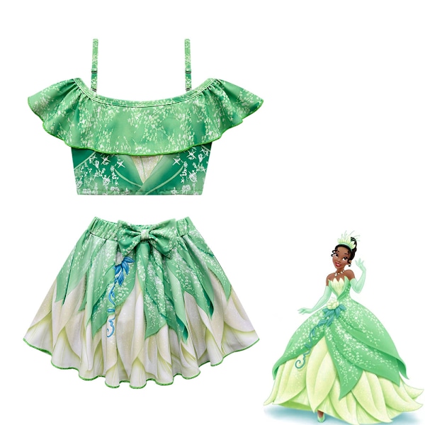 Piger Tiana Badedragt Prinsesse Cosplay 2 stk Bikini Sæt Badekar 140cm 100cm
