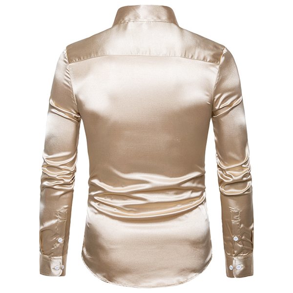 Langermede skjorter med knapper for menn Skinnende langermede skjorter Khaki M