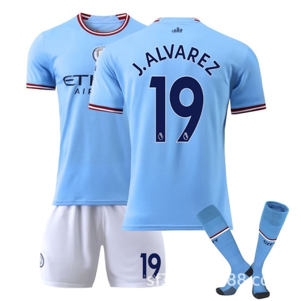 22-23 Manchester City Home Kids Fodbolddragt nr. 19 Álvarez 24