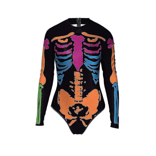 Skeletprint badedragt Lynlås Langærmet trekant Halloween One Piece kostumer W Brilliantyellow S M