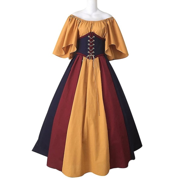 Klänning för renässans medeltida kostymer för kvinnor orange S