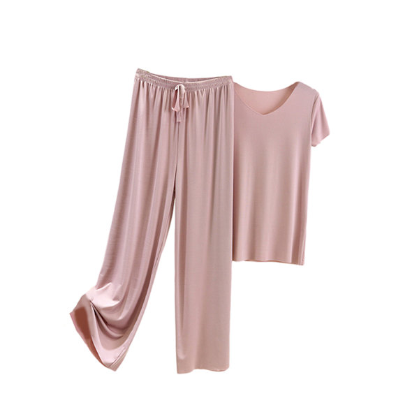 Naisten Ice Silk Pyjamasetti T-paita joustava vyötärö löysät housut Light purple L