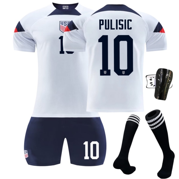 2223 World Cup America Home Fodboldtrøje Børnefodboldtrøje Pulisic nummer 10 med sokker Beskyttelsesudstyr 28