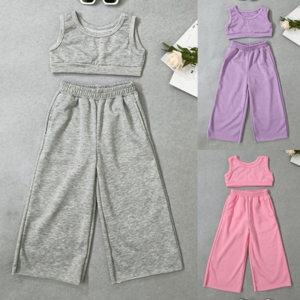 Toddler ärmlösa sommaroutfits Enfärgade skjortor + byxor Grey 110cm