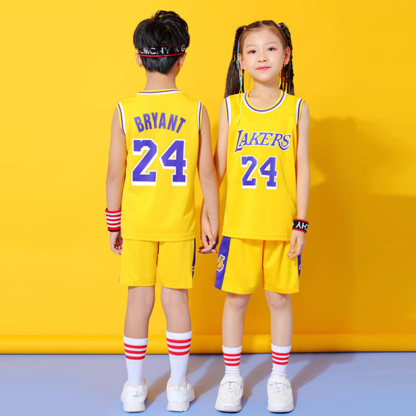 Basketballtrøye for barn Lakers skruhals nr. 24 gul M24 3xs
