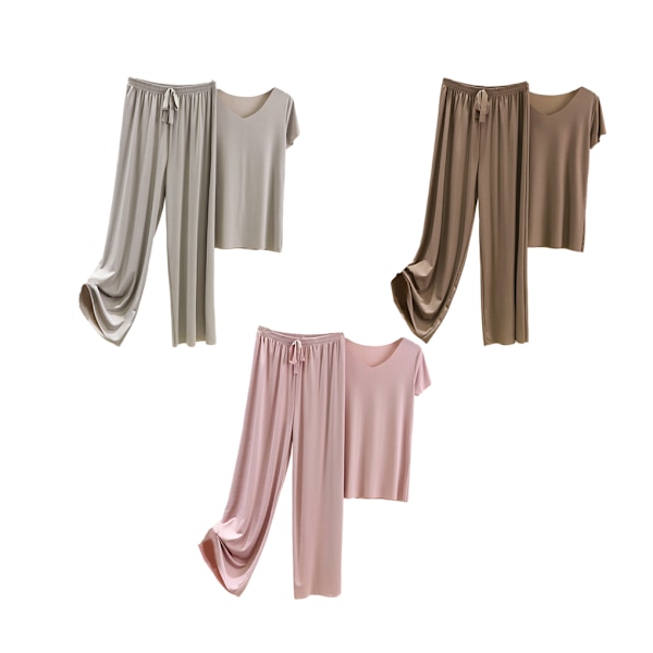 Kvinnor Ice Silk Pyjamas Set T-shirt Elastisk midja lösa byxor Dark khaki 4XL