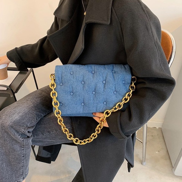 Messenger bag i PU läder plånbok Helt ny enfärgad metallkedja (blå)