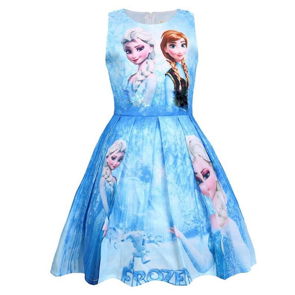 4-8 år Børn Piger Frozen Print Sommerkjole Blue 6-7 Years