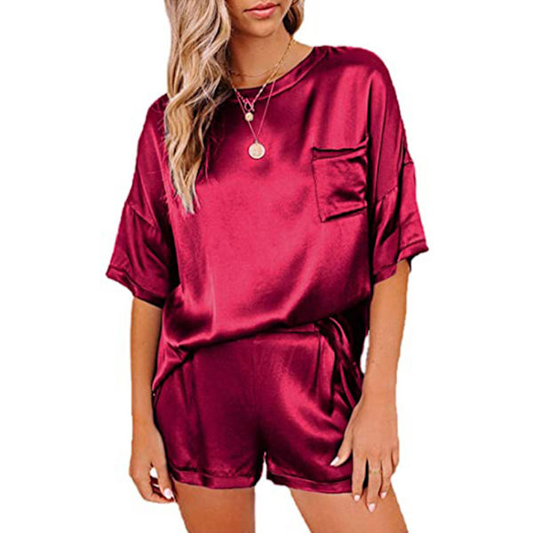 2 stk Kvinder Pyjamas Sæt Kortærmet Sommer Nattøj Red M