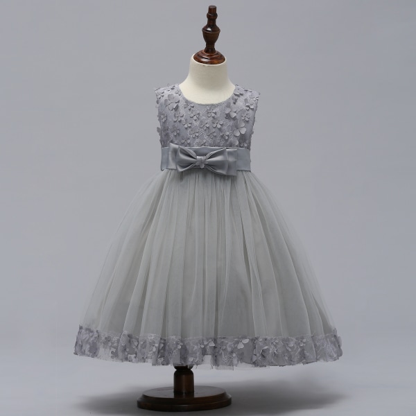Barnkläder Flickor Bowknot Princess Dress Paljett Bröllopsklänning grey 4/100cm