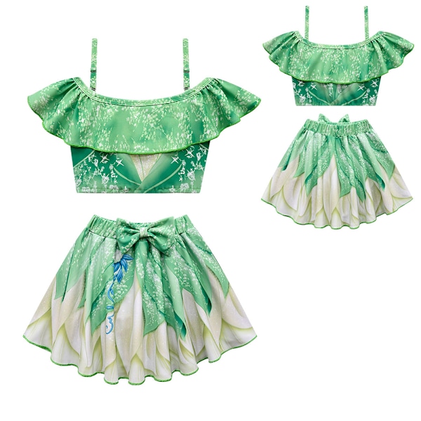 Piger Tiana Badedragt Prinsesse Cosplay 2 stk Bikini Sæt Badekar 140cm 110cm