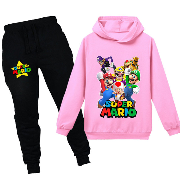 Super Mario Boys Girls Pullover Huvtröja och träningsbyxor Set Sportkläder Barnkläder 100cm(2-3years) 0 100cm(2-3years) pink