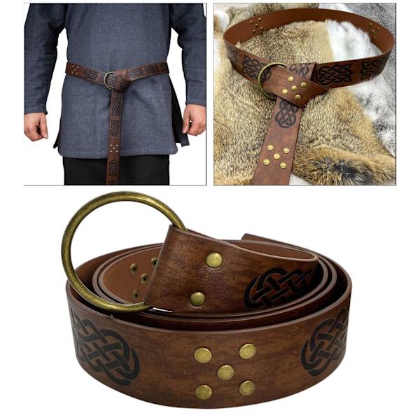 Medeltida bälte för män Retro stil kostym präglad nit PU Brown