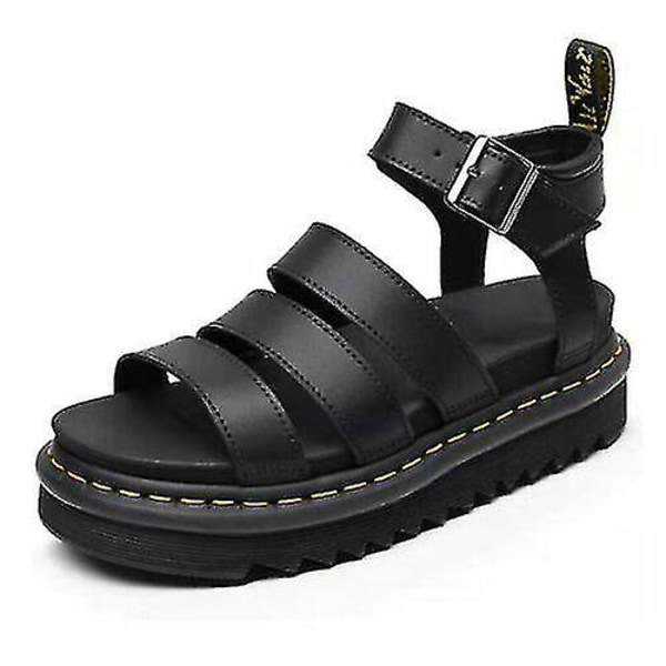 Naisten paksut sandaalit paksupohjaiset nauhat, litteät kengät kesäksi uusi koko-i Black UK7EU40