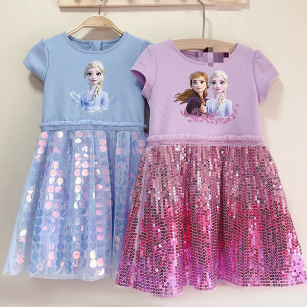 Girl Kids Frozen Elsa Princess Summer Sequins -mekko rento Purple - Pink 90cm