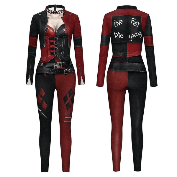 Tjej Kvinnor Harley Quinn Halloween Party Cosplay Kostym Jumpsuit Elastisk Body Q 170