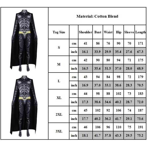 Batman Cosplay Festdräkt för Jumpsuit Rollspel Outfit L