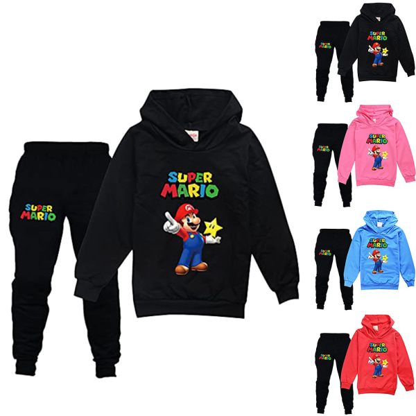 Pojkar Flickor Super Mario Hoodies Träningsoveraller Toppar+Joggingbyxor Set V black 130cm