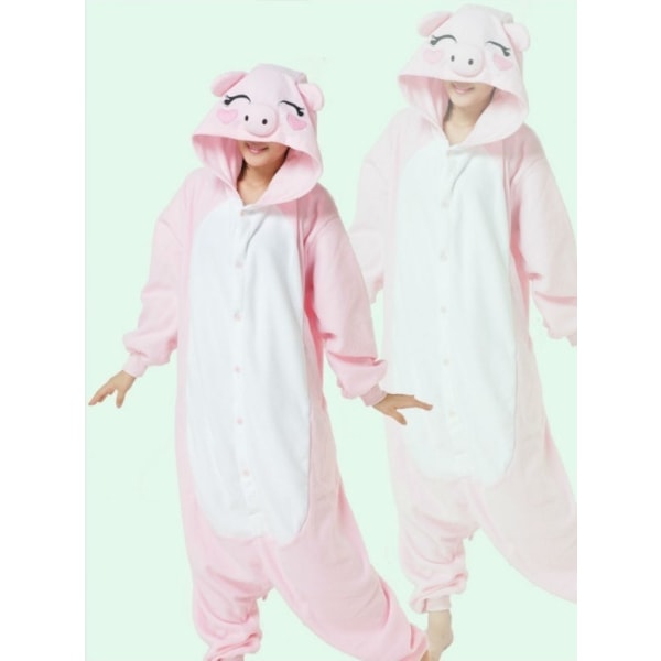 Fancy Cosplay Kostym Onesie Pyjamas Vuxen Nattkläder Pink Pig XL