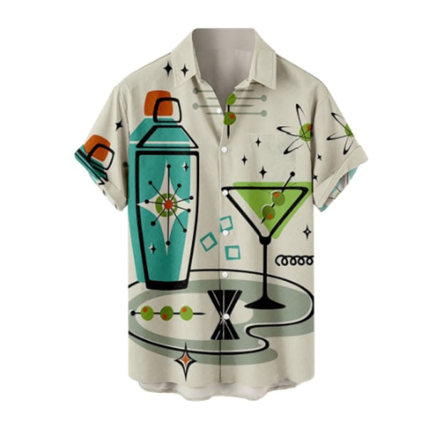 Retro Button Down-skjortor för män 50S Rockabilly Summer Tops #1 3XL