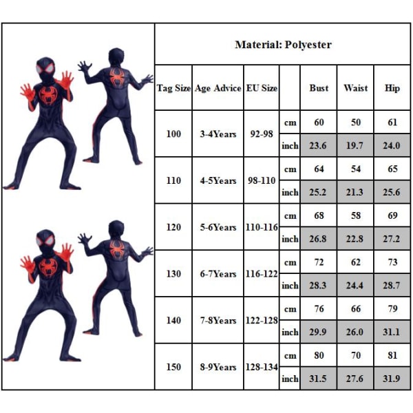 Spiderman kostume til børn Børn langt hjemmefra cosplay kostume 130cm