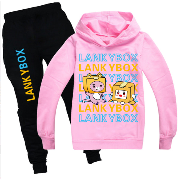 Barn LANKYBOX Print Hoodies Byxor Kostym Träningsoverall Set grey one size