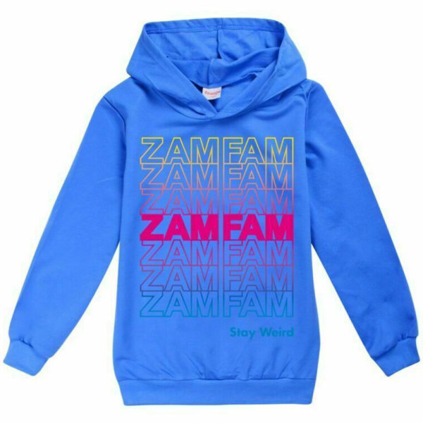 Kids ZAMFAM Print Hoodie Pullover Top Jumper Huvtröja Dark Blue 160cm
